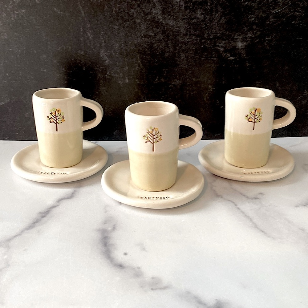 Starbucks/Rae Dunn 2009 Fall/Autumn Tree of Life Espresso Mugs/Saucers